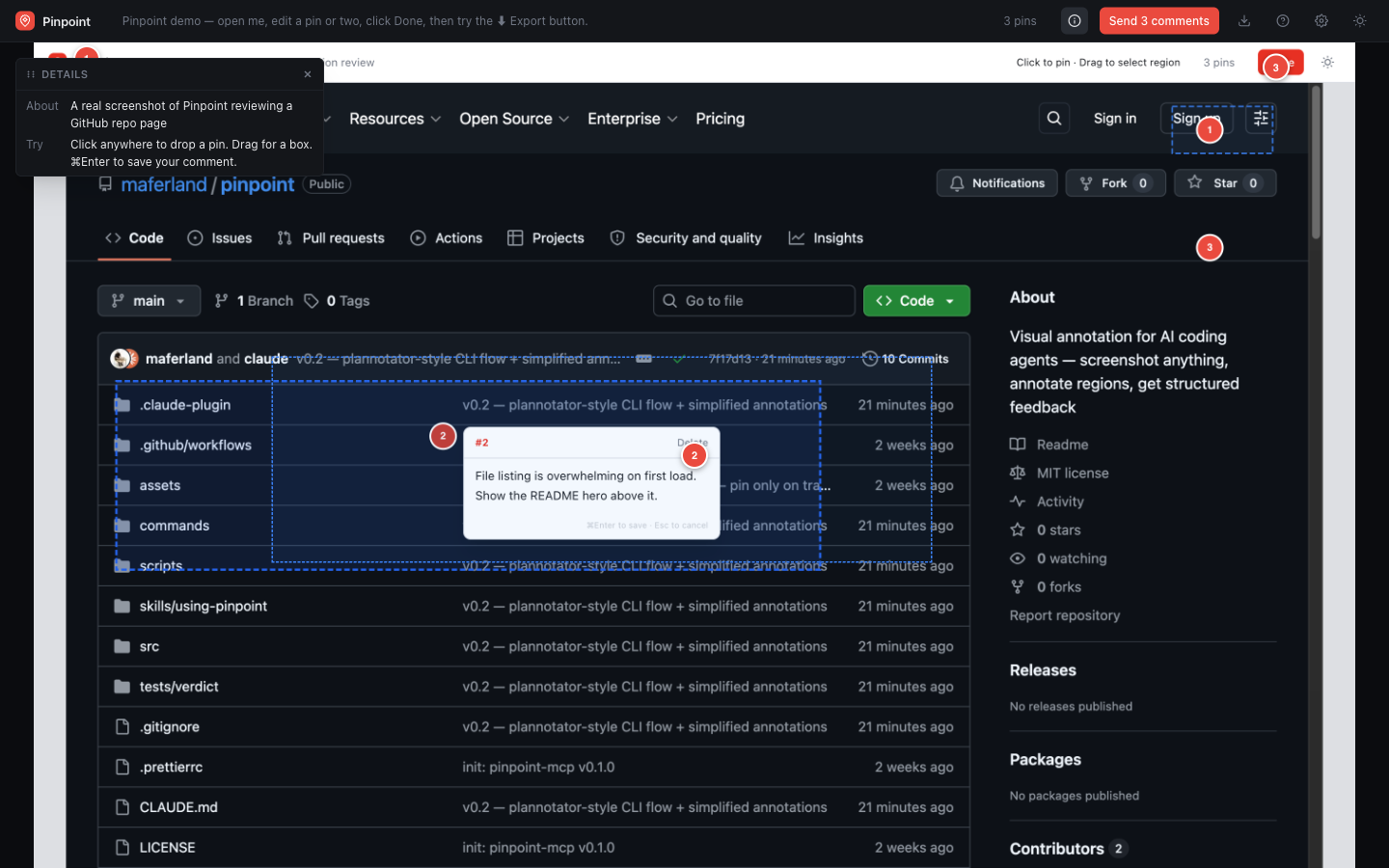 Pinpoint annotation UI