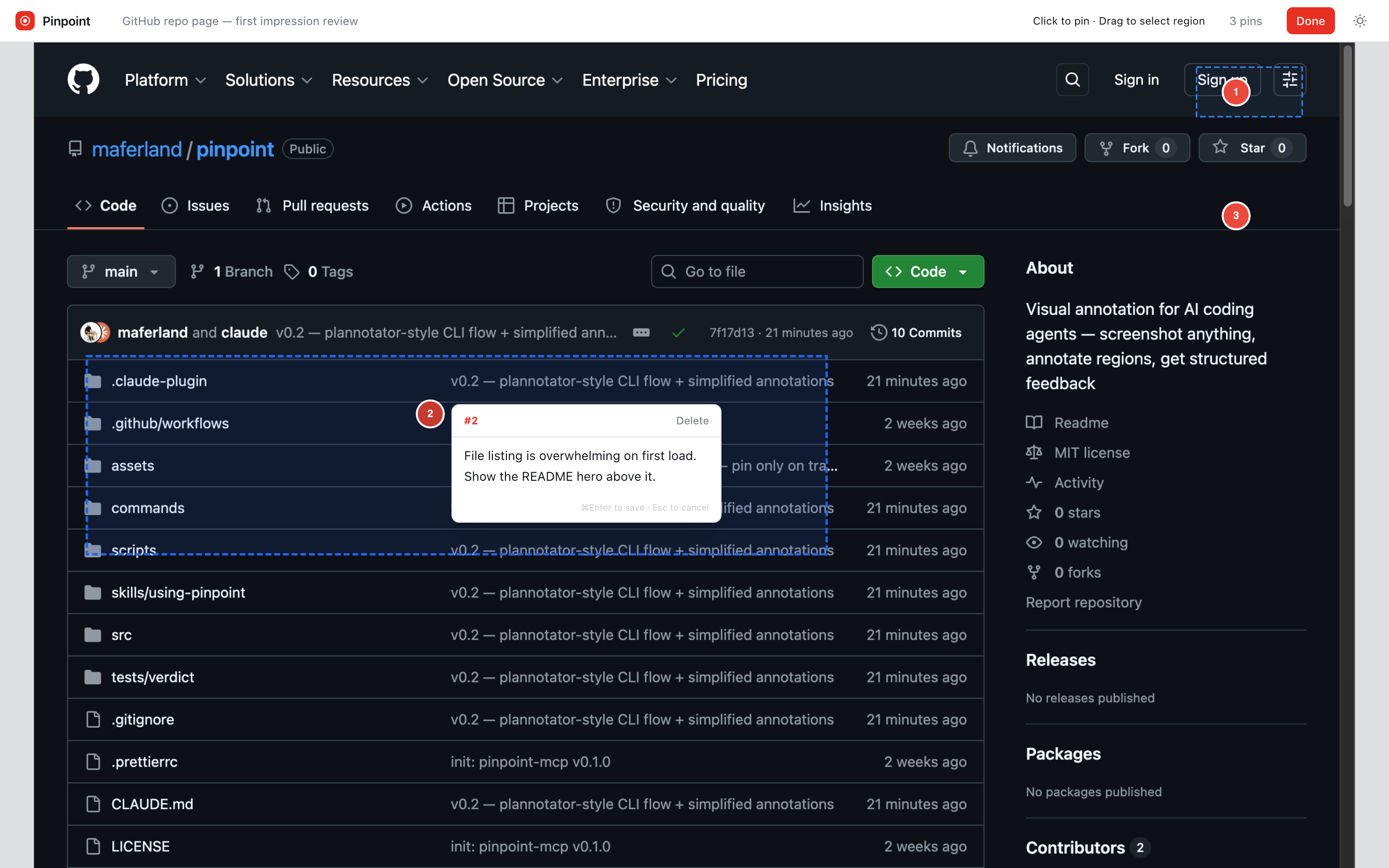Pinpoint annotation UI